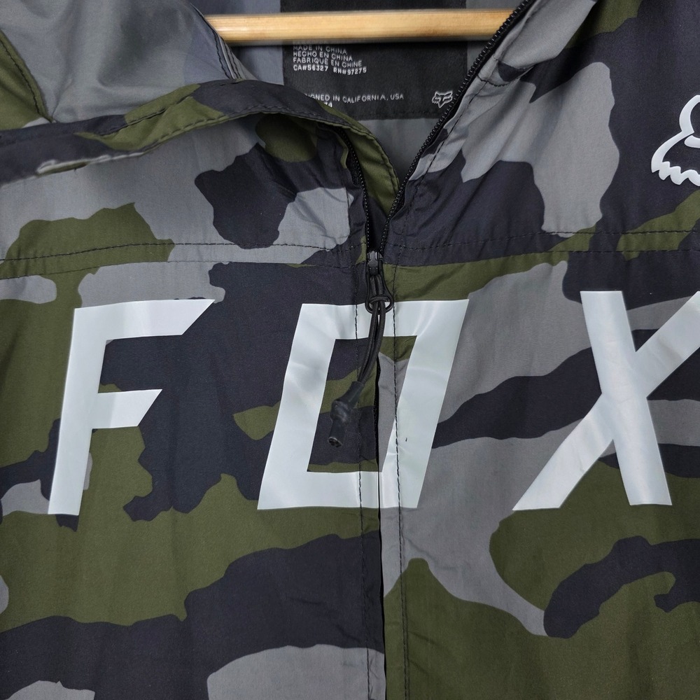 FOX Racing Camo Windbreaker Jacket Mens Hooded Lightweight Full Zip Casual - Picture 7 of 11